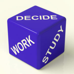 Decide Work Study Dice Showing Career Choices